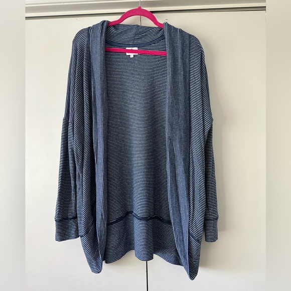 Sundry Brushed Knit Cocoon Cardigan in Blue & White Stripes - Picture 2 of 5